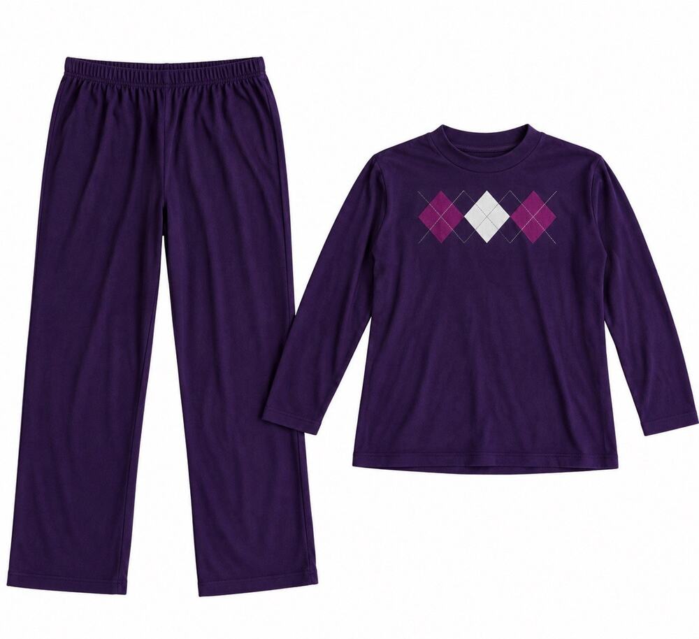 LiNKS Women’s Purple 2 Piece Lounge Set Size Medium Petite Argyle Top Pants USA